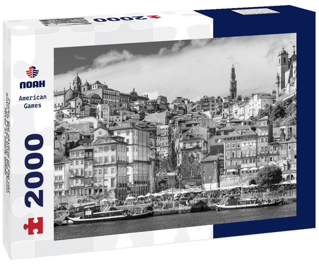Noah Jigsaw Puzzle Porto, the skyline of the old town of Porto over the Douro River in black white 2000 pieces