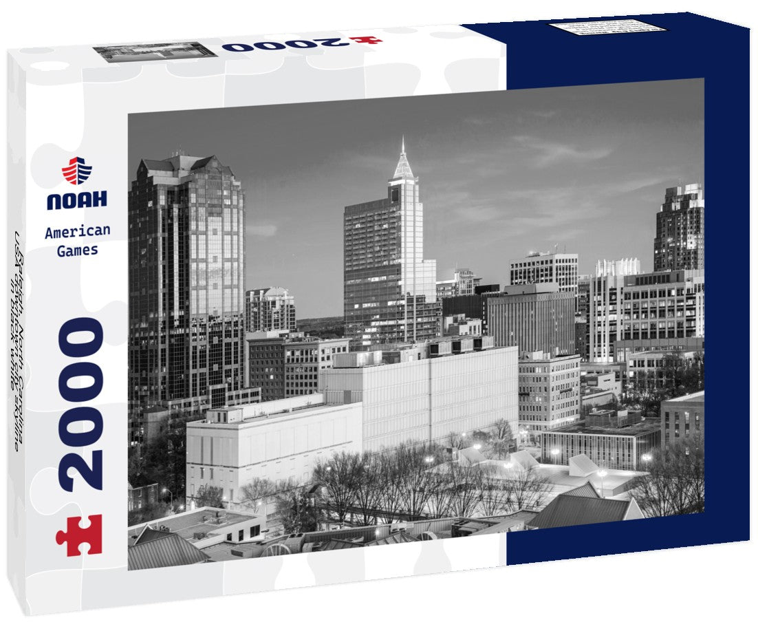 Noah Jigsaw Puzzle Raleigh, North Carolina, USA downtown city skyline in black white 2000 pieces