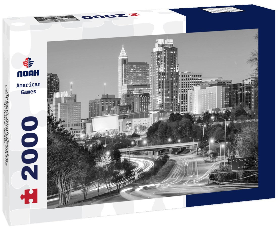 Noah Jigsaw Puzzle Raleigh, North Carolina, USA downtown city skyline in black white 2000 pieces