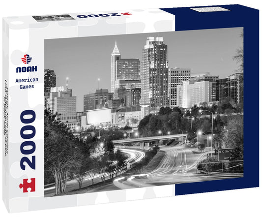Noah Jigsaw Puzzle Raleigh, North Carolina, USA downtown city skyline in black white 2000 pieces