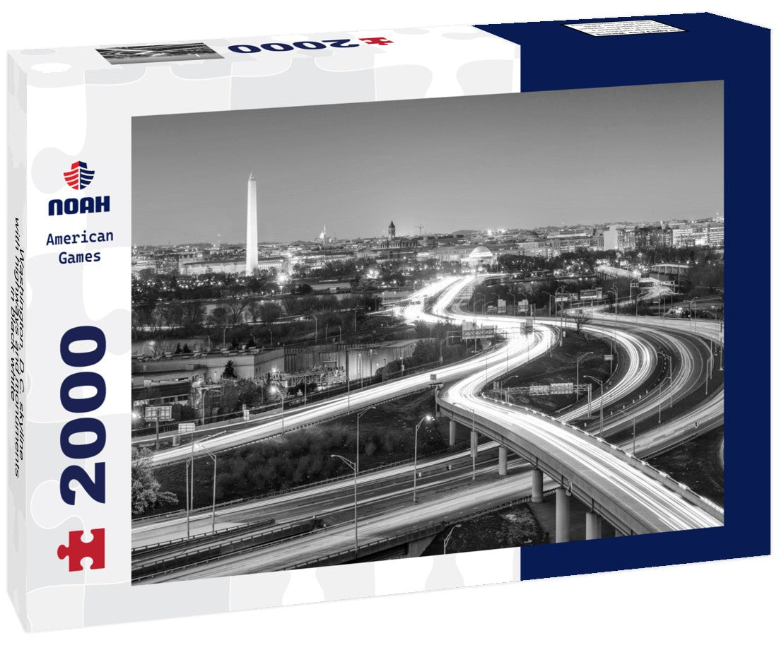 Noah Jigsaw Puzzle Washington, D.C. skyline with highways and monuments in black white 2000 pieces