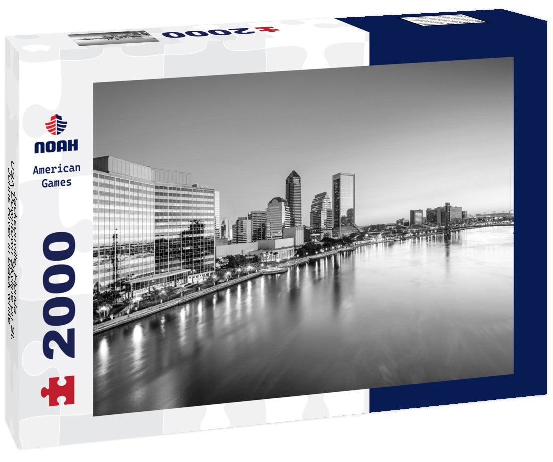 Noah Jigsaw Puzzle Jacksonville, Florida, USA Downtown Skyline on St. Johns River in black white 2000 pieces
