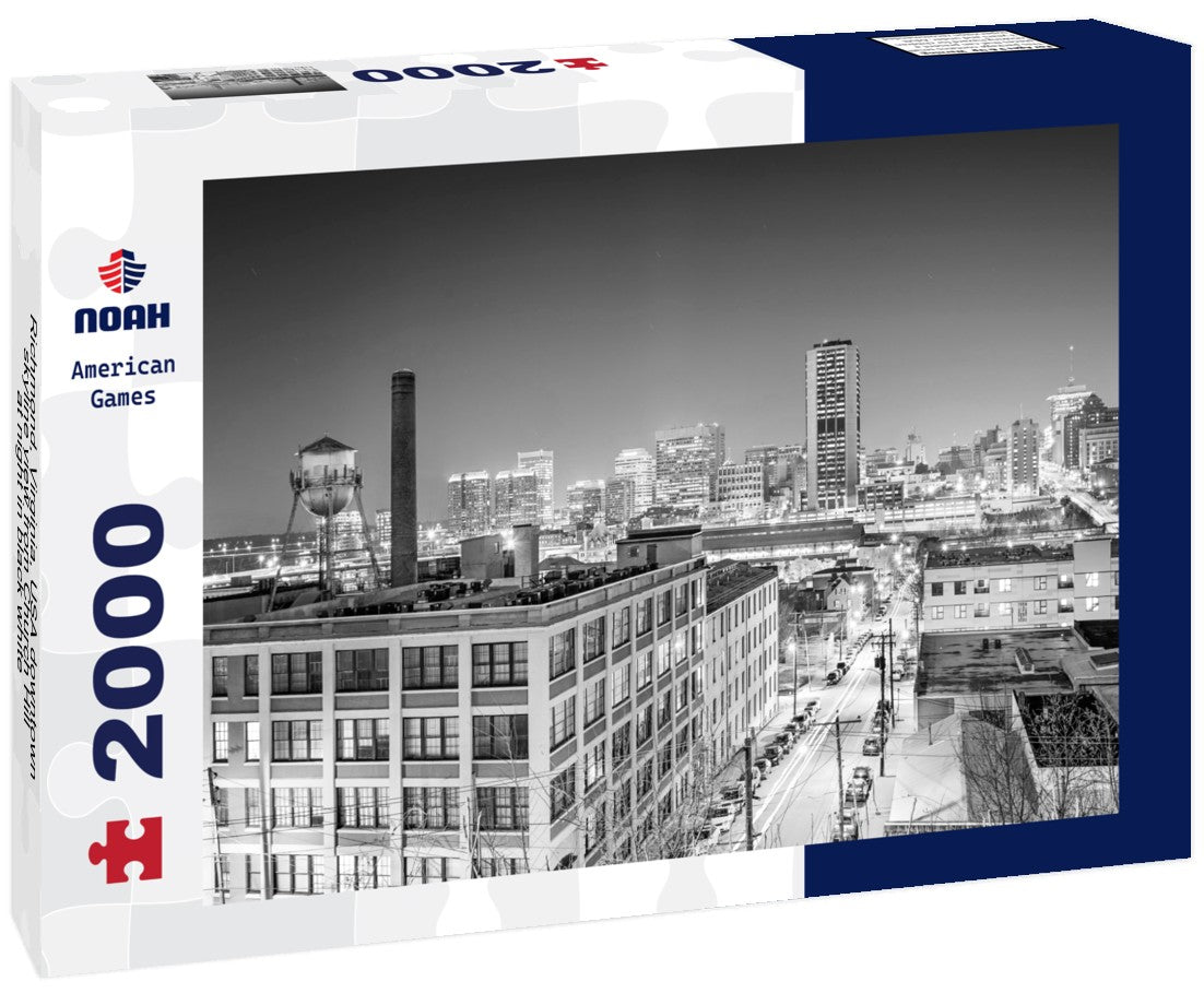 Noah Jigsaw Puzzle Richmond, Virginia, USA downtown skyline view from Church Hill at night in black white 2000 pieces