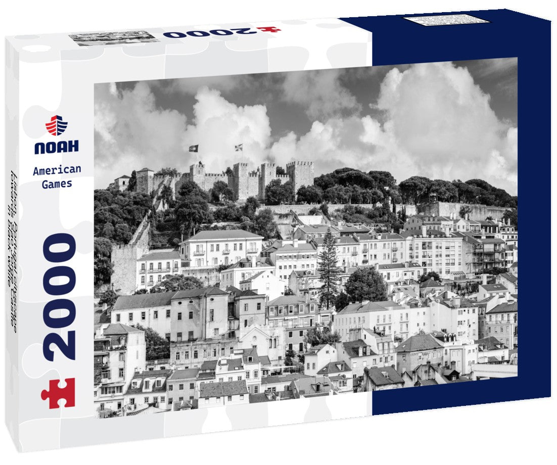 Noah Jigsaw Puzzle Lisbon, Portugal cityscape towards Sao Jorge Castle in black white 2000 pieces