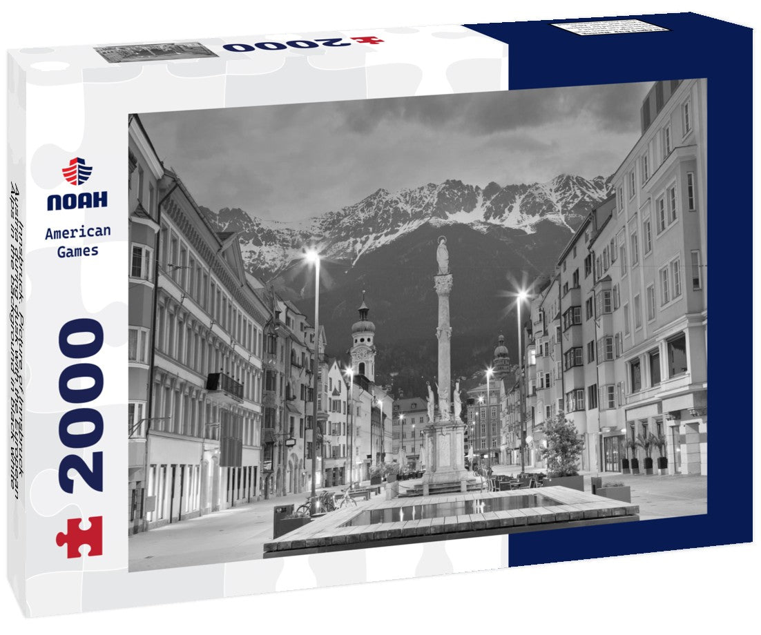 Noah Jigsaw Puzzle Innsbruck. Picture of Innsbruck, Austria during dusk with the European Alps in the background in black white 2000 pieces