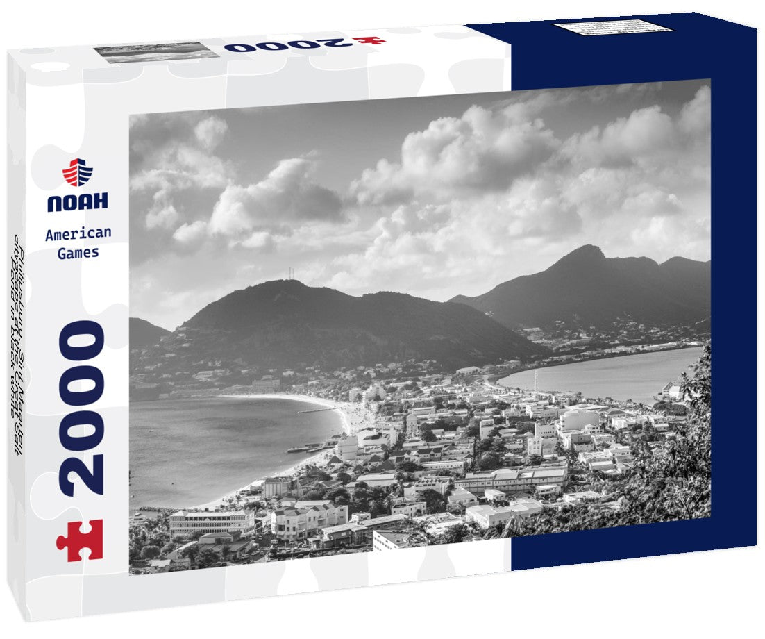 Noah Jigsaw Puzzle Philipsburg, Sint Maarten, cityscape at the Great Salt Pond in black white 2000 pieces