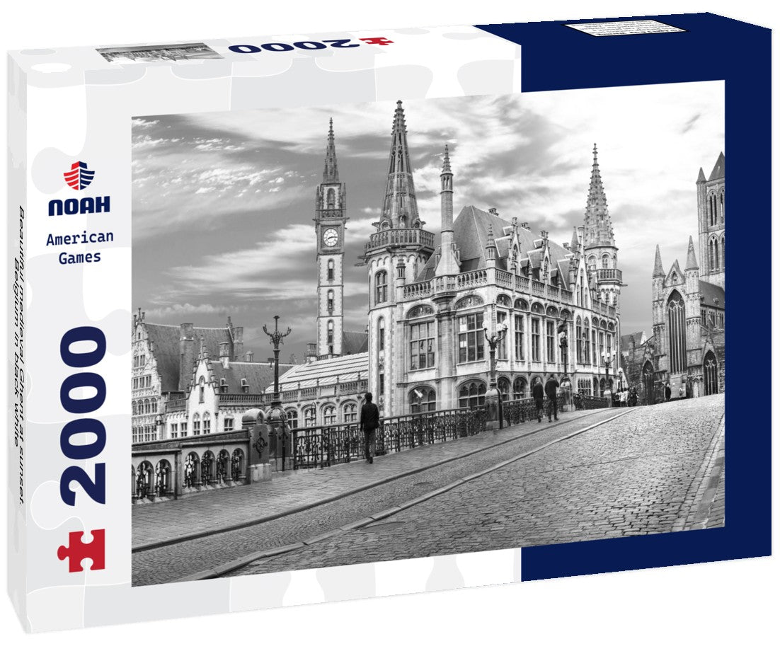 Noah Jigsaw Puzzle Beautiful medieval Ghent at sunset. Belgium in black white 2000 pieces