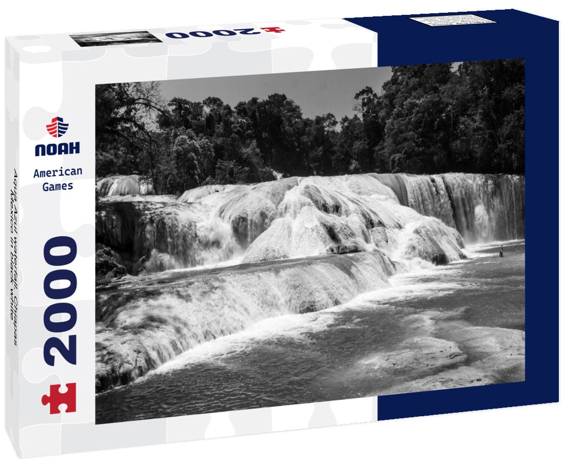 Noah Jigsaw Puzzle Aqua Azul waterfall, Chiapas, Mexico in black white 2000 pieces