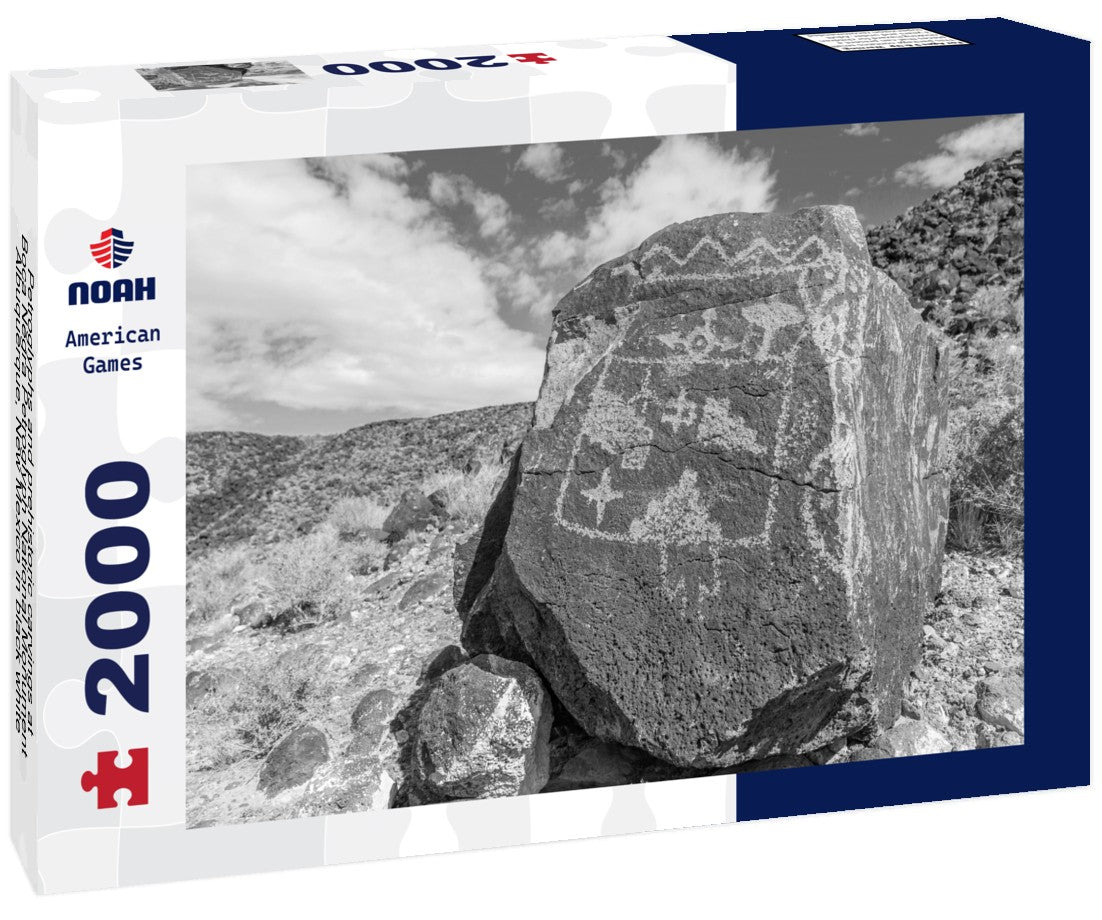 Noah Jigsaw Puzzle Petroglyphs and prehistoric carvings at Boca Negra Petroglyph National Monument, Albuquerque, New Mexico in black white 2000 pieces