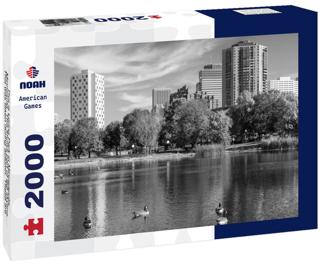 Noah Jigsaw Puzzle This is Loring Park in Minneapolis, Minnesota. This shows part of the skyline. This was taken during autumn. These are Canadian Geese on the lake in black white 2000 pieces