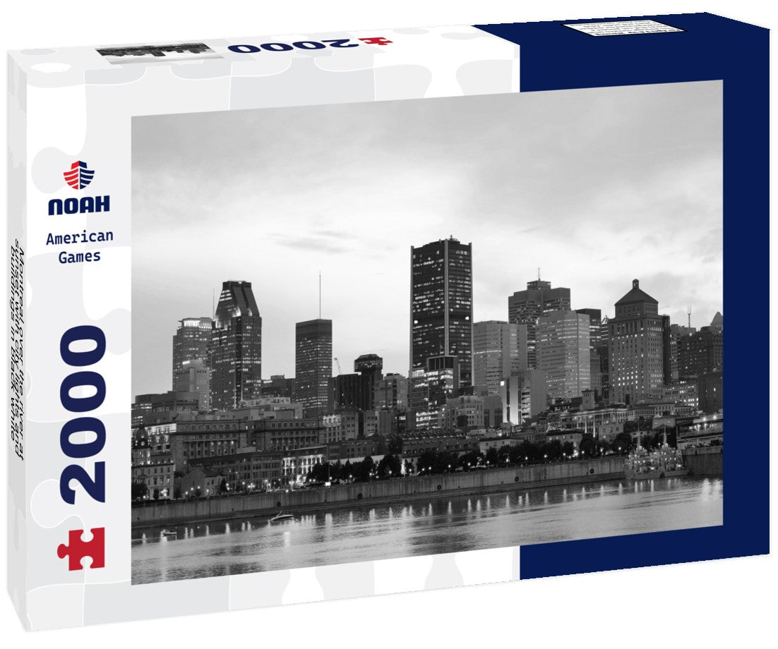 Noah Jigsaw Puzzle Montreal over the river at sunset with city lights and buildings in black white 2000 pieces