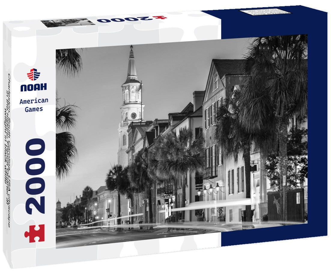 Noah Jigsaw Puzzle Charleston, South Carolina, USA cityscape in the historic French Quarter at twilight in black white 2000 pieces