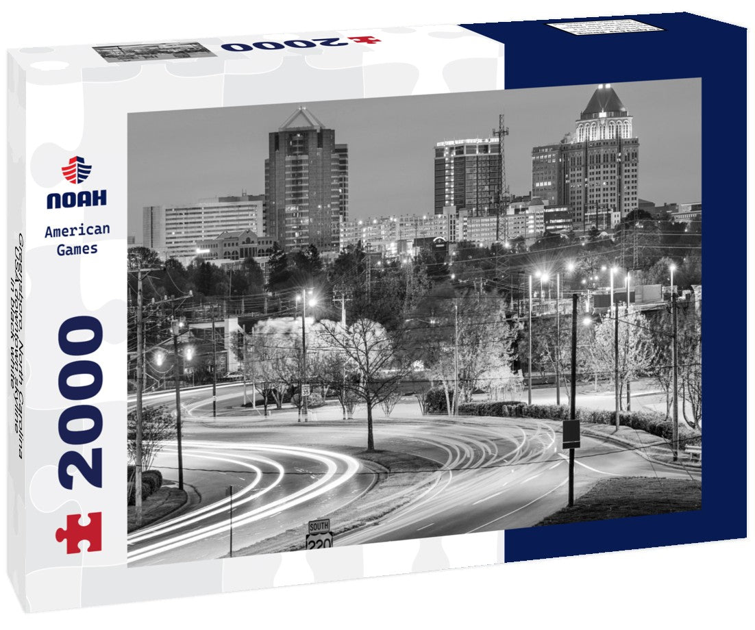 Noah Jigsaw Puzzle Greensboro, North Carolina, USA downtown skyline in black white 2000 pieces