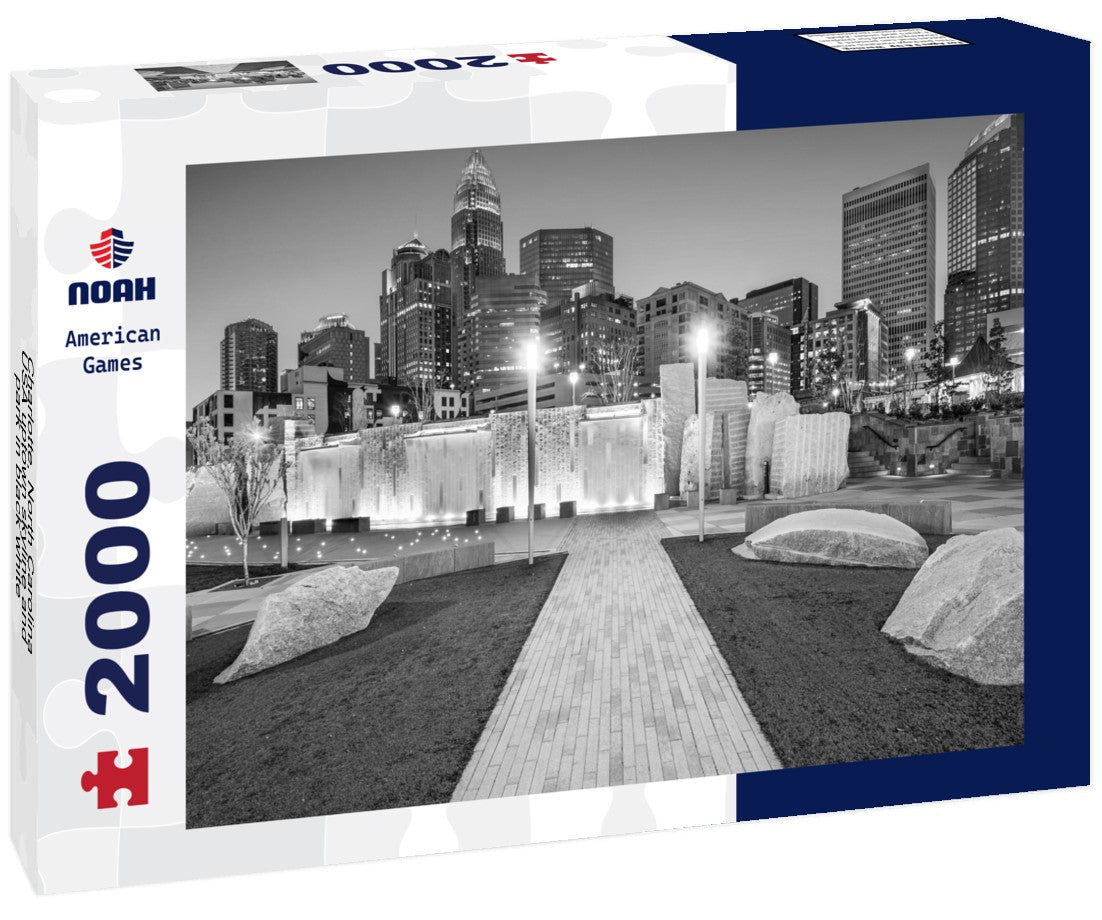 Noah Jigsaw Puzzle Charlotte, North Carolina, USA uptown skyline and park in black white 2000 pieces