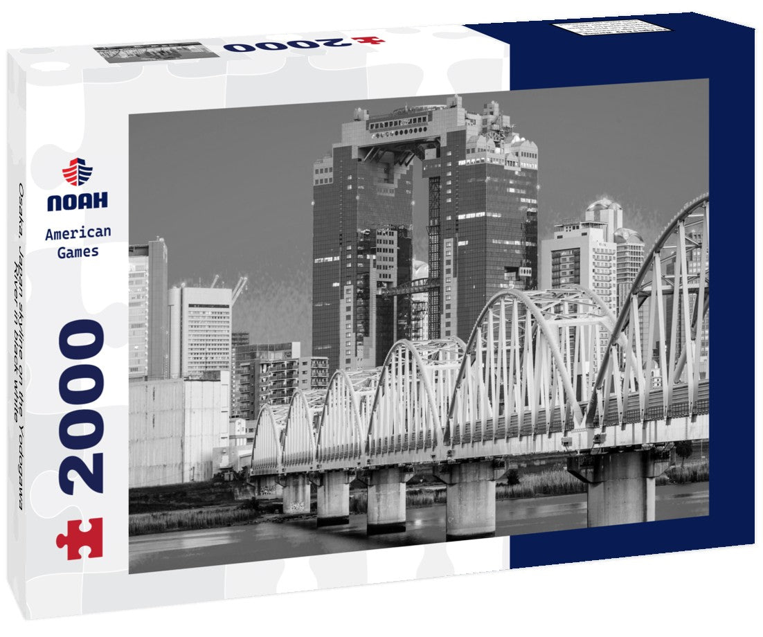 Noah Jigsaw Puzzle Osaka, Japan skyline on the Yodogawa River in black white 2000 pieces