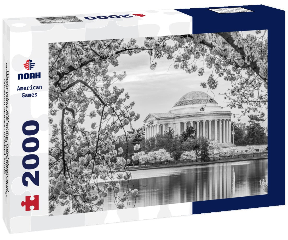 Noah Jigsaw Puzzle Washington, DC at the Tidal Basin and Jefferson Memorial during the spring cherry blossom season in black white 2000 pieces