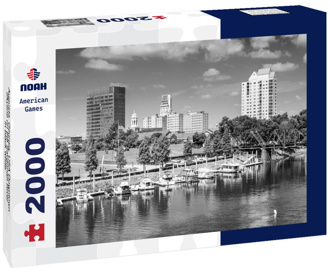 Noah Jigsaw Puzzle Augusta, Georgia, USA Downtown Skyline on the Savannah River in black white 2000 pieces