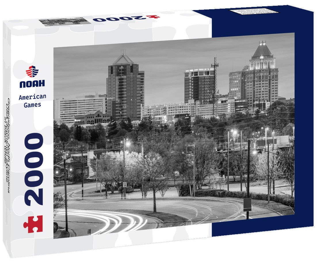 Noah Jigsaw Puzzle Greensboro, North Carolina, USA downtown skyline in black white 2000 pieces