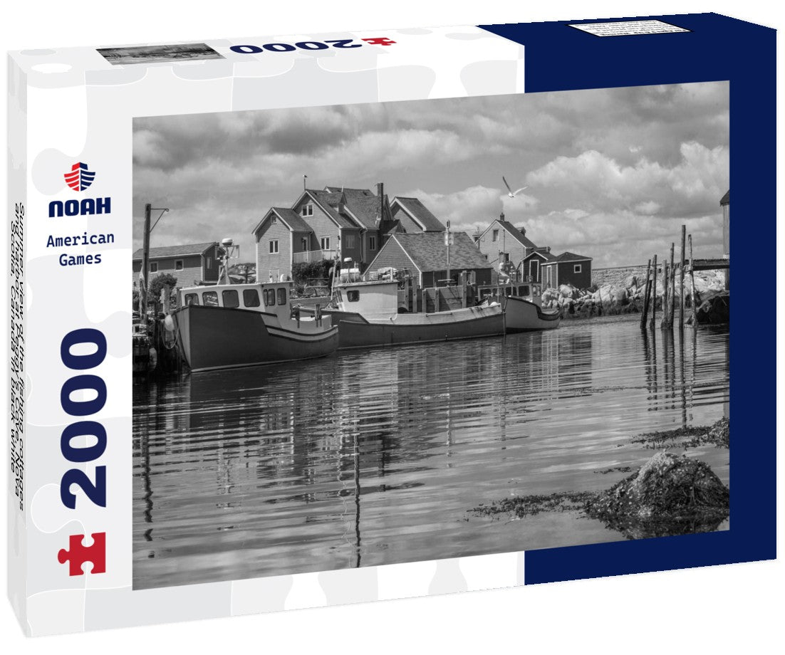 Noah Jigsaw Puzzle Summer view of the fishing cottages and harbor at Peggy's Cove, Nova Scotia, Canada in black white 2000 pieces