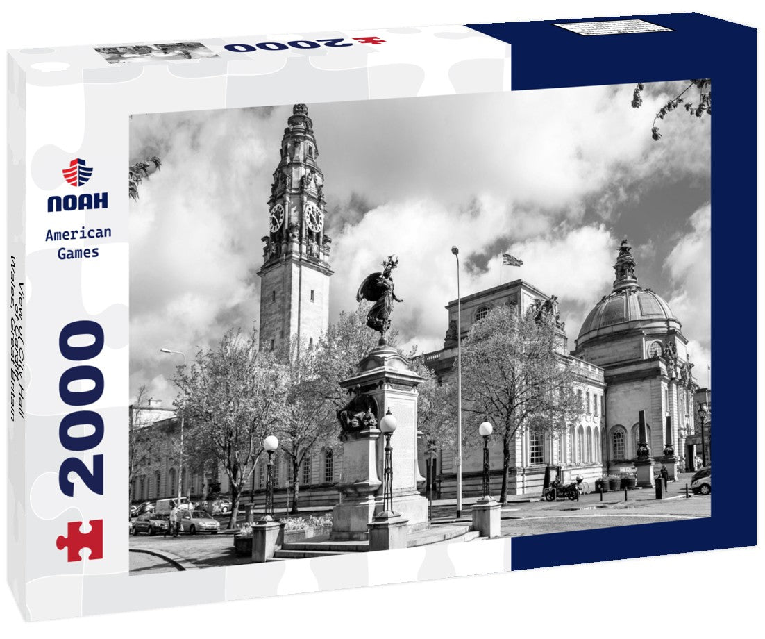 Noah Jigsaw Puzzle View of City Hall of Cardiff - Wales, Great Britain in black white 2000 pieces