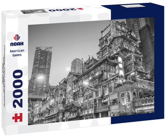Noah Jigsaw Puzzle Chongqing, China at Hongyadong traditional district in black white 2000 pieces