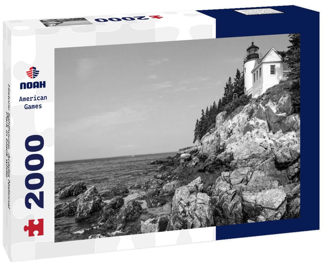 Noah Jigsaw Puzzle Historic lighthouse, Acadia National Park in black white 2000 pieces