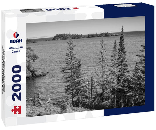 Noah Jigsaw Puzzle Lake Superior Shoreline, Isle Royale National Park, Michigan, USA in black white 2000 pieces
