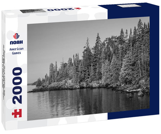 Noah Jigsaw Puzzle Sunrise, Rock Harbor, Isle Royale National Park, Michigan, USA in black white 2000 pieces