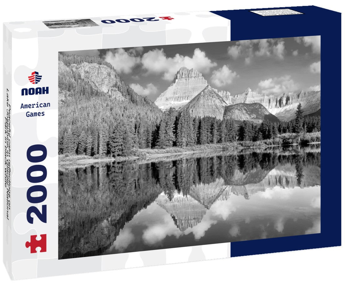 Noah Jigsaw Puzzle Peaceful calm reflections on Lake Josephine in Glacier National Park in black white 2000 pieces