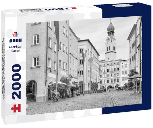 Noah Jigsaw Puzzle Colored buildings in the center of Rosenheim and tower of St. Nicholas Church, Germany in black white 2000 pieces