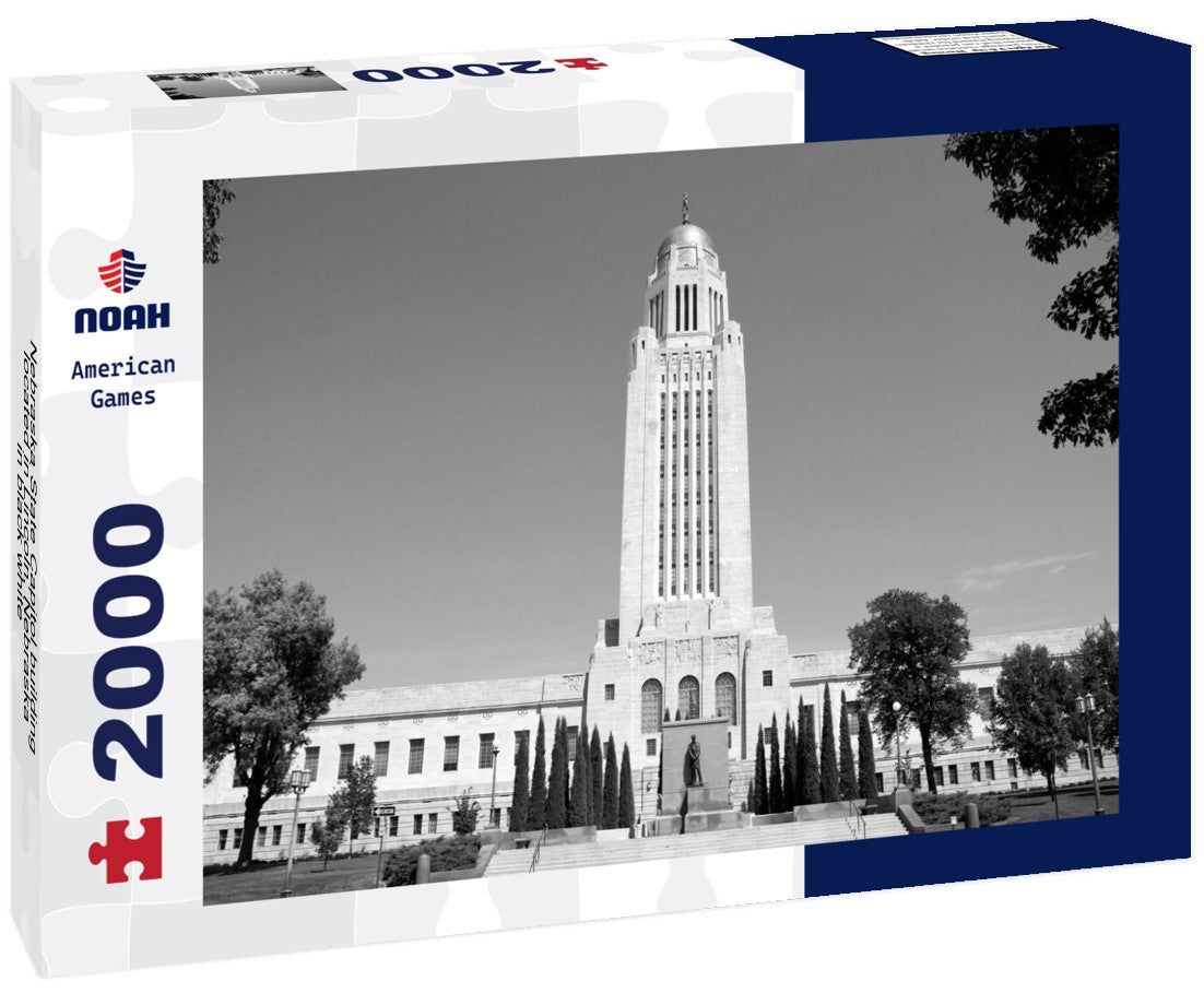 Noah Jigsaw Puzzle Nebraska State Capitol building located in Lincoln, Nebraska in black white 2000 pieces