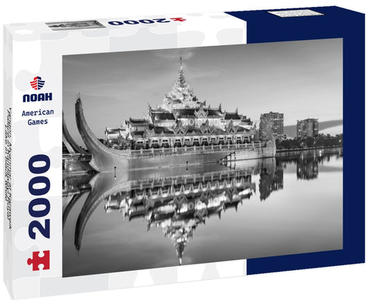 Noah Jigsaw Puzzle Yangon, Myanmar at Karaweik Palace in Kandawgyi Royal Lake in black white 2000 pieces