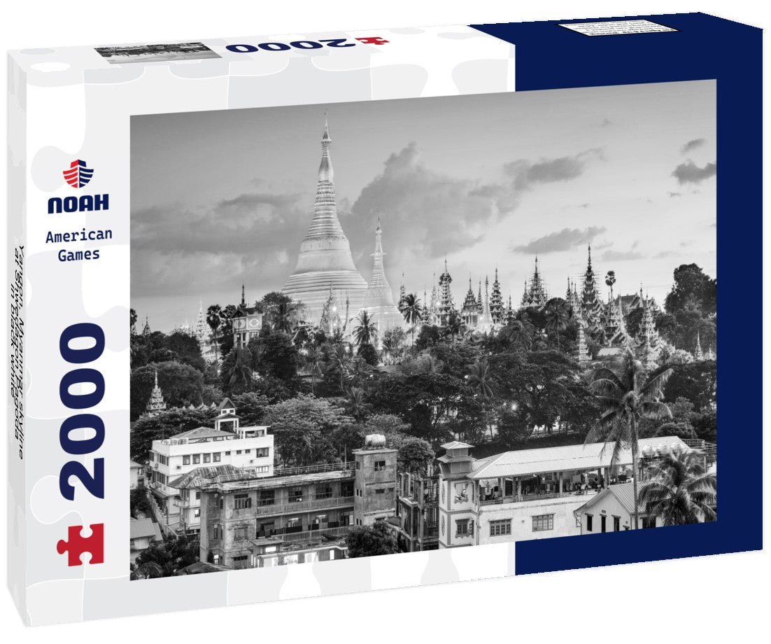 Noah Jigsaw Puzzle Yangon, Myanmar skyline at Shwedagon Pagoda in black white 2000 pieces