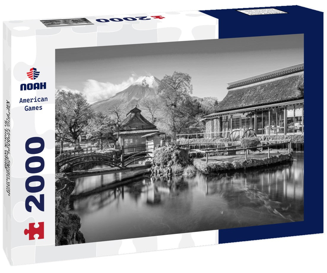 Noah Jigsaw Puzzle Oshino Hakkai, Japan with Mt. Fuji in the background in black white 2000 pieces
