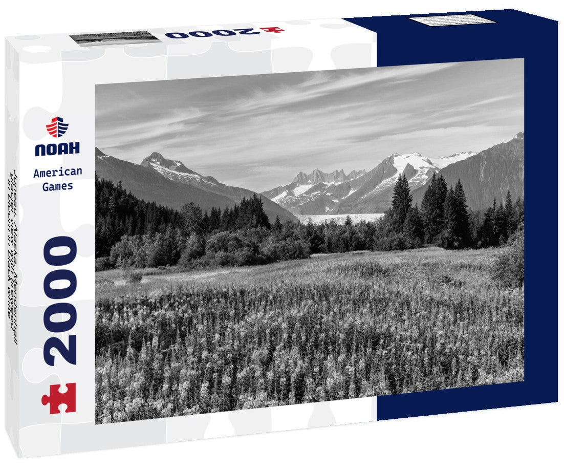 Noah Jigsaw Puzzle Juneau, Alaska. Mendenhall glacier view with fireweed in bloom in black white 2000 pieces