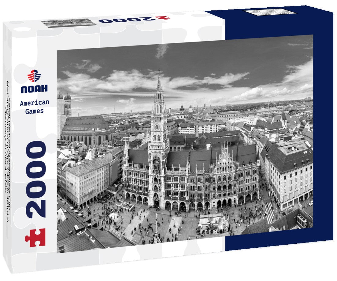 Noah Jigsaw Puzzle Aerial view on Marienplatz City Hall and Church of Our Lady in Munich, Germany in black white 2000 pieces