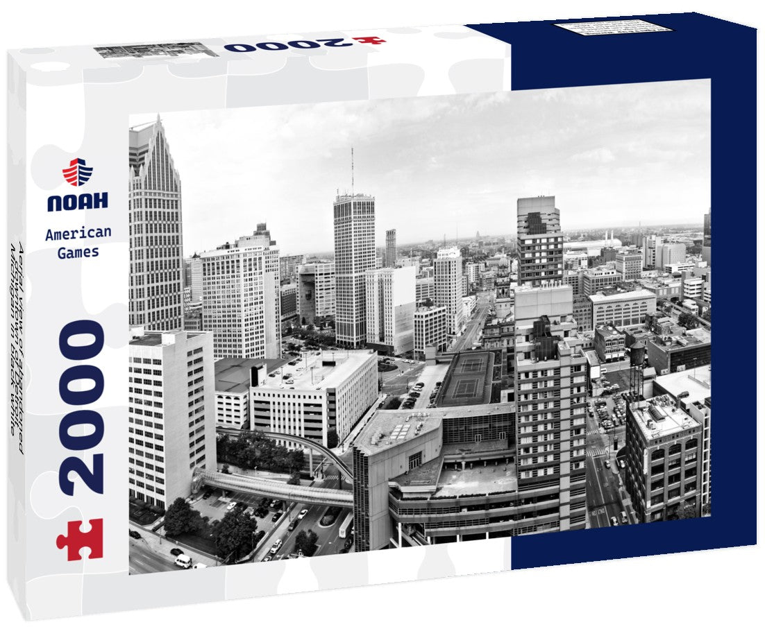 Noah Jigsaw Puzzle Aerial view of abandoned downtown of Detroit, Michigan in black white 2000 pieces