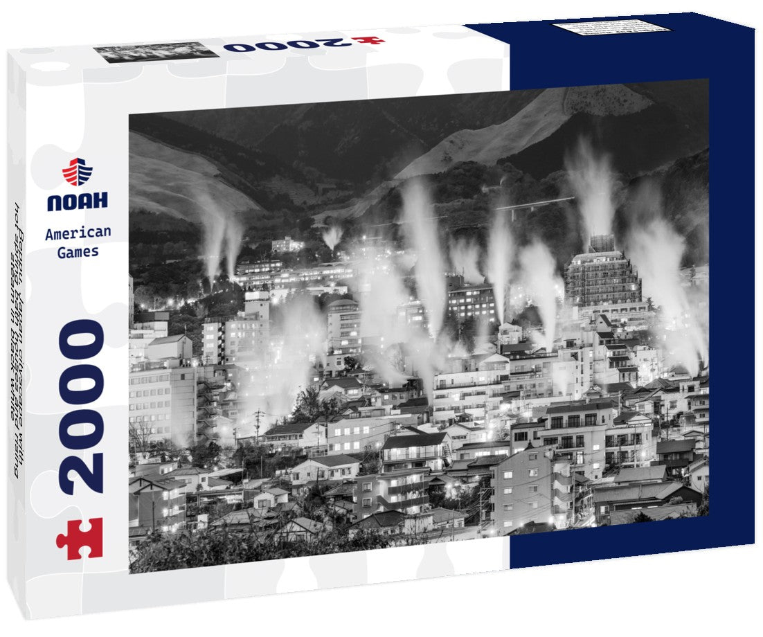 Noah Jigsaw Puzzle Beppu, Japan cityscape with hot spring bath houses and rising steam in black white 2000 pieces
