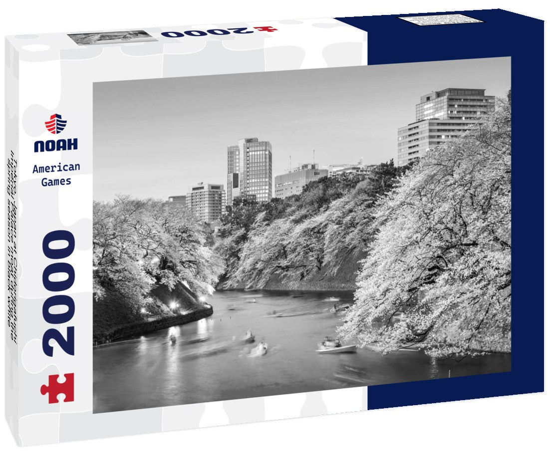 Noah Jigsaw Puzzle Tokyo, Japan at Chidorigafuchi Imperial Palace moat during the spring season in black white 2000 pieces
