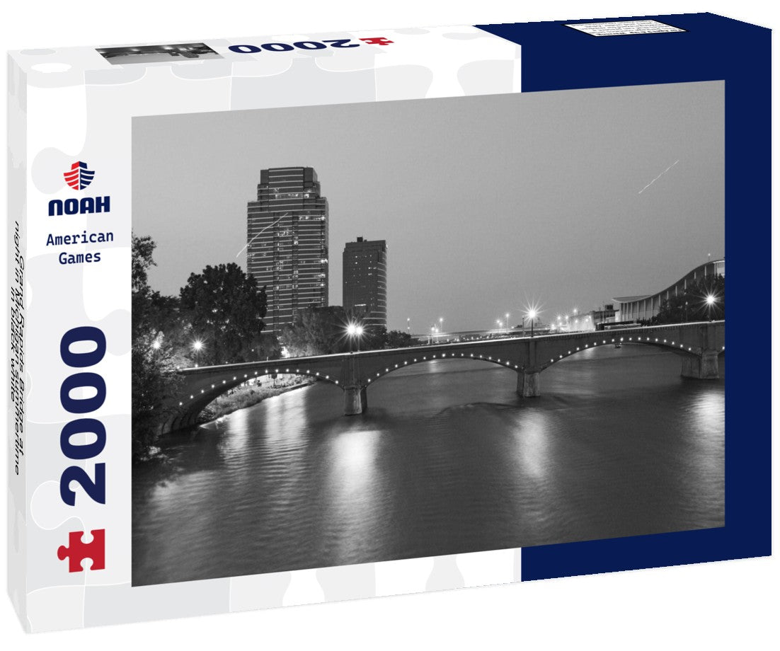 Noah Jigsaw Puzzle Grand Rapids Bridge at night in Michigan summertime in black white 2000 pieces