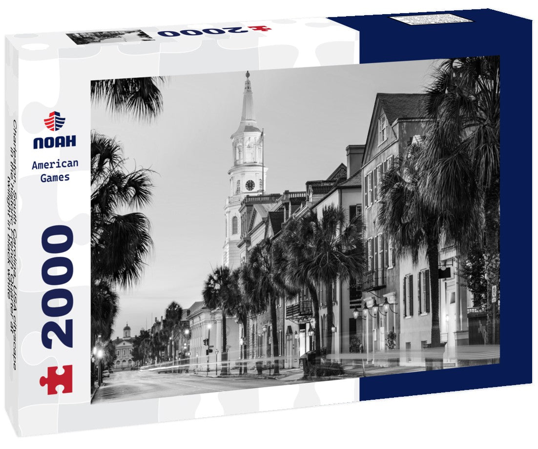 Noah Jigsaw Puzzle Charleston, South Carolina, USA cityscape in the historic French Quarter at twilight in black white 2000 pieces