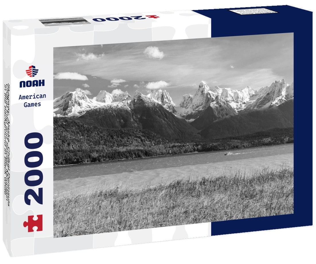 Noah Jigsaw Puzzle Skagway, Alaska. Chilkat Peninsula, Chilkat Inlet and Sinclair Mountain in the background in black white 2000 pieces