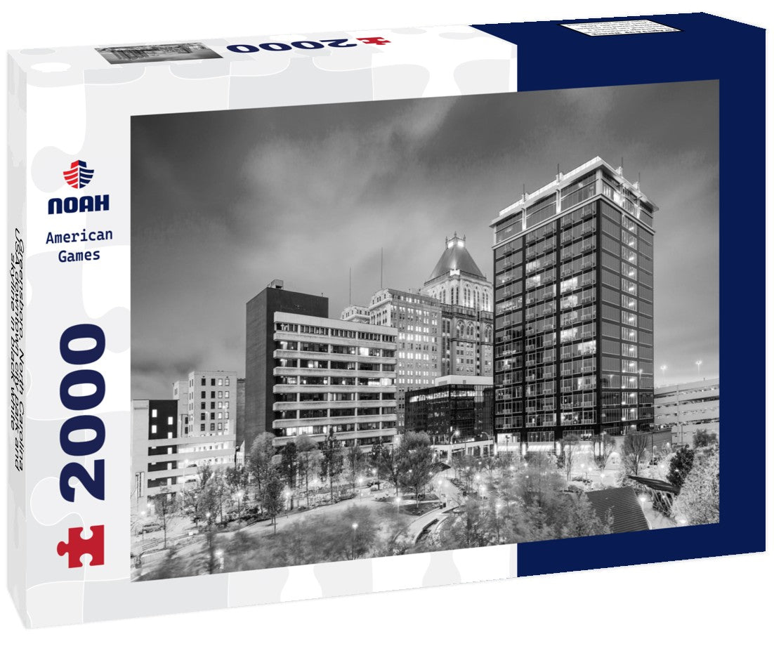 Noah Jigsaw Puzzle Greensboro, North Carolina, USA downtown city park and skyline in black white 2000 pieces