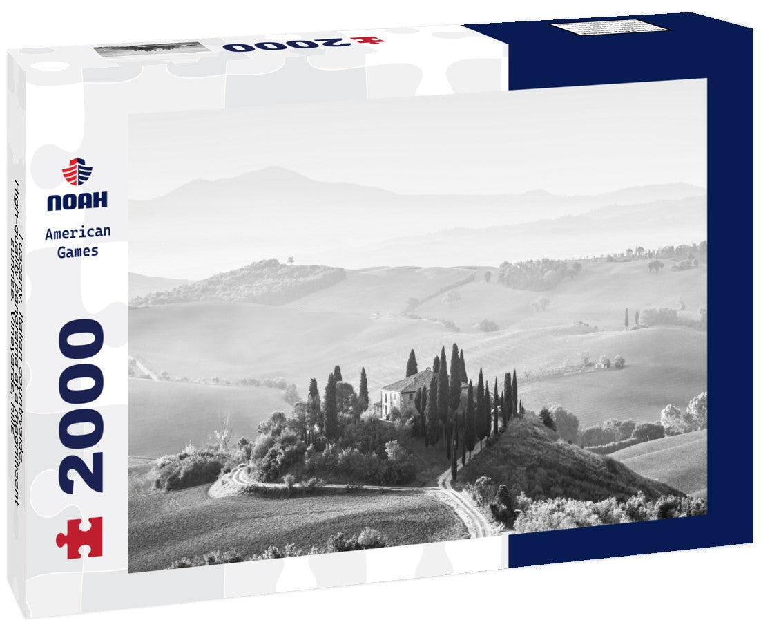 Noah Jigsaw Puzzle Tuscany, Italian countryside. High-quality panorama at a magnificent sunrise. Vineyards, hills, farm in black white 2000 pieces