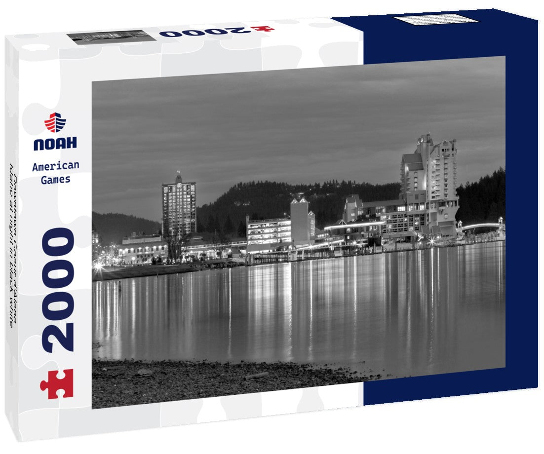 Noah Jigsaw Puzzle Downtown Coeur d'Alene, Idaho at night in black white 2000 pieces
