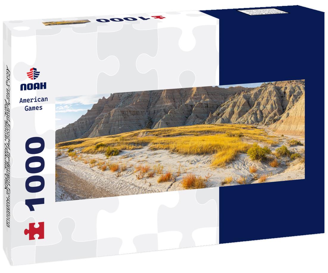 Noah Jigsaw Puzzle Dry Creek and Eroded Sediment Formations Along the Sattelpass Trail, Badlands National Park, South Dakota, USA panorama 1000 pieces