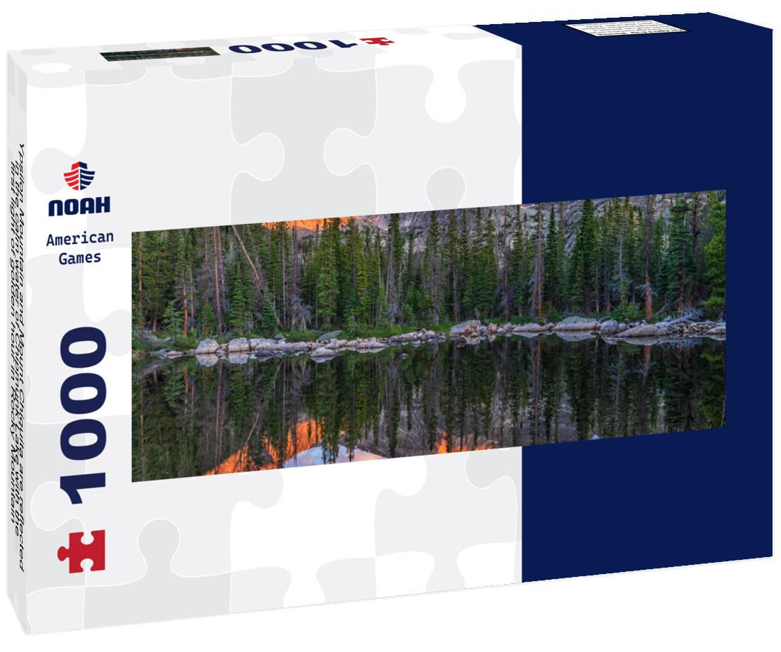 Noah Jigsaw Puzzle Ypsilon Mountain and Mount Chiquita are reflected in the calm water of Chipmunk Lake with the first light of golden hour in Rocky Mountain National Park, Colorado panorama 1000 pieces