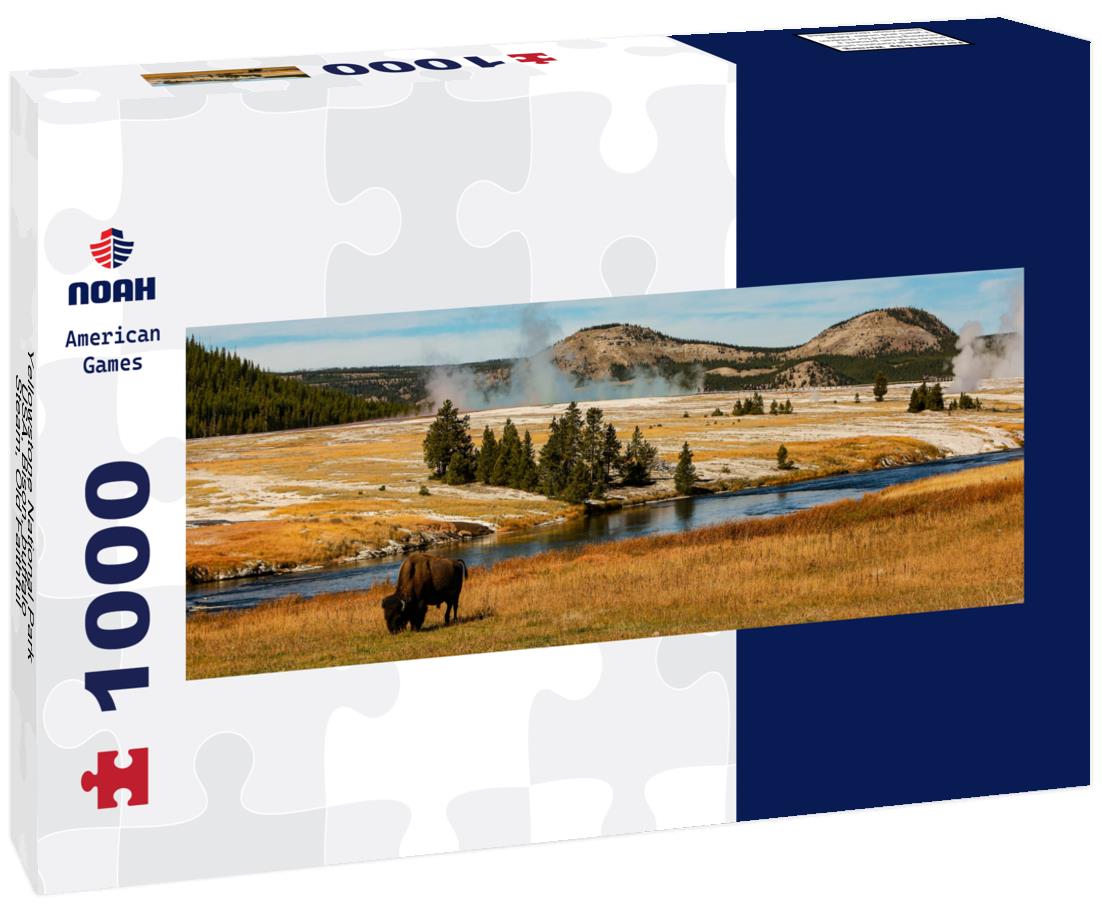 Noah Jigsaw Puzzle Yellowstone National Park, USA, Bison, buffalo, Steam, Old Faithful, Yellowstone River panorama 1000 pieces
