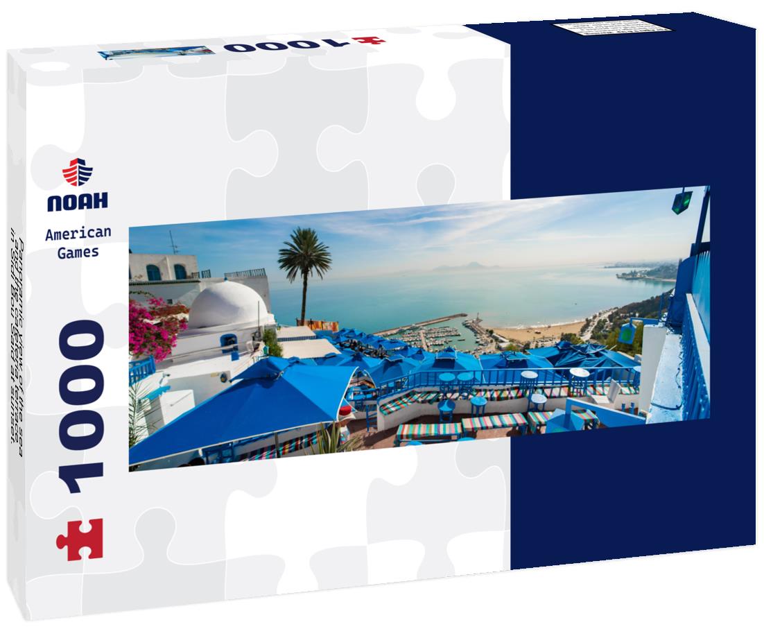 Noah Jigsaw Puzzle Panoramic view of the sea and the cafeteria terrace in Sidi Bou Said at sunset. Tunisia panorama 1000 pieces