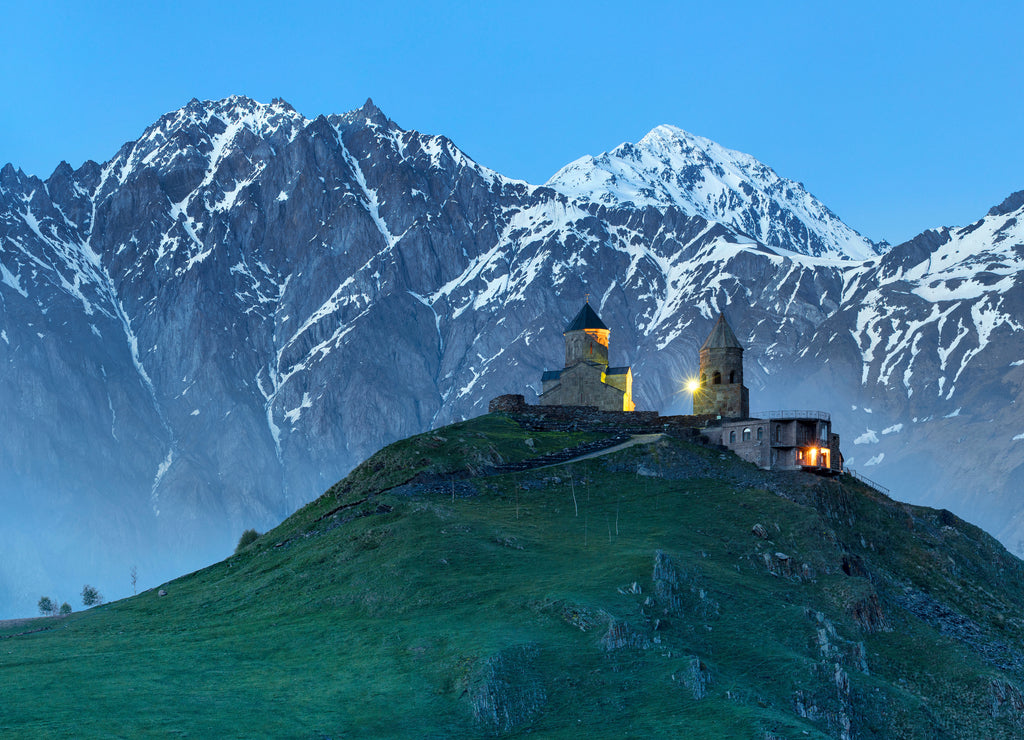 View to old church in twilight time in Georgia